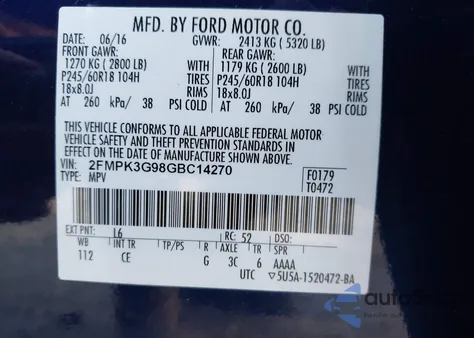 2016 Ford Edge Se from USA, damaged, VIN 2FMPK3G98GBC14270